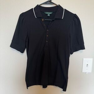 Lauren Ralph Lauren Black Polo Shirt with White Trim Size Small
